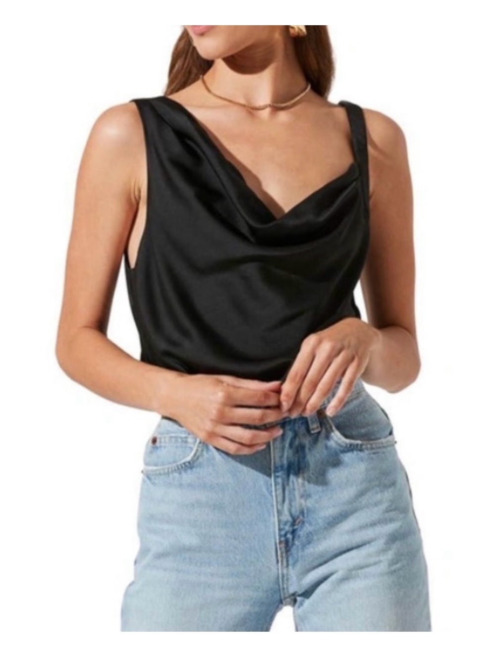 Astr Satin Cowl Neck Bodysuit - Black